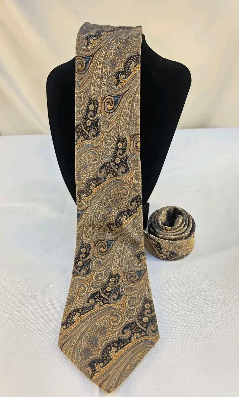 Bruno Piatelli Neck Tie From Roma Gold Blue Paisley Pattern 58.5